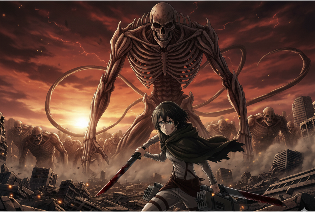 Attack on Titan Final Season Part 4 poster featuring Eren Founding Titan and Rumbling aftermath with main characters