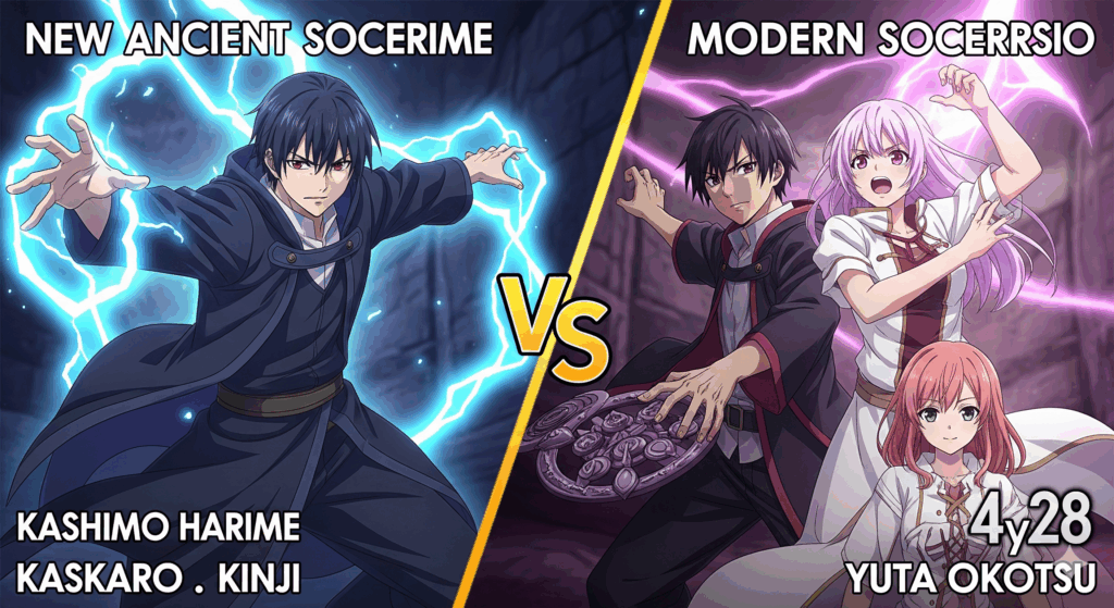 Jujutsu Kaisen Season 3 ancient sorcerers vs modern characters power comparison featuring Kashimo Yuta and Hakari