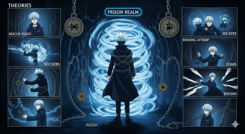 Jujutsu Kaisen Season 3 Gojo Satoru Prison Realm sealing and rescue theories analysis with Six Eyes effects