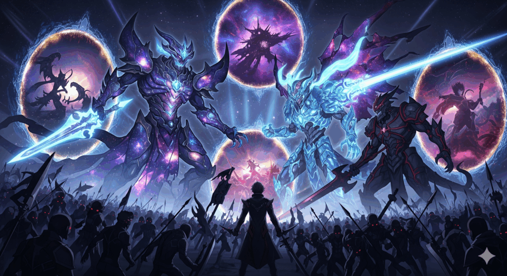 Solo Leveling Season 3 Monarchs arc preview showing epic battle between Jinwoo and Monarch entities for release date anticipation
