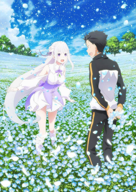 Key visual promotional art for Re:Zero Season 3 featuring Subaru Natsuki and the new arc characters against a dramatic fantasy backdrop