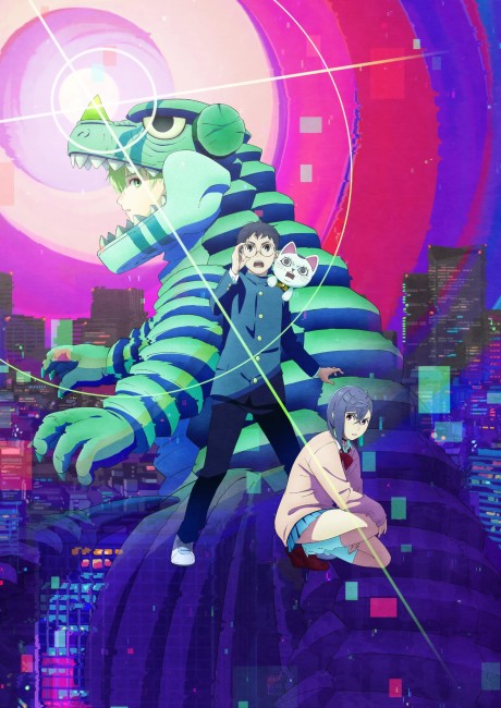 Okarun and Momo back-to-back in their powered-up forms surrounded by supernatural entities, promotional art style for Dandadan Season 2