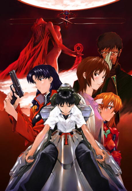 Side-by-side comparison showing the original 1995 Evangelion animation quality versus the 2026 4K remaster quality, highlighting the difference in detail on Shinji's face and the interior of Nerv headquarters