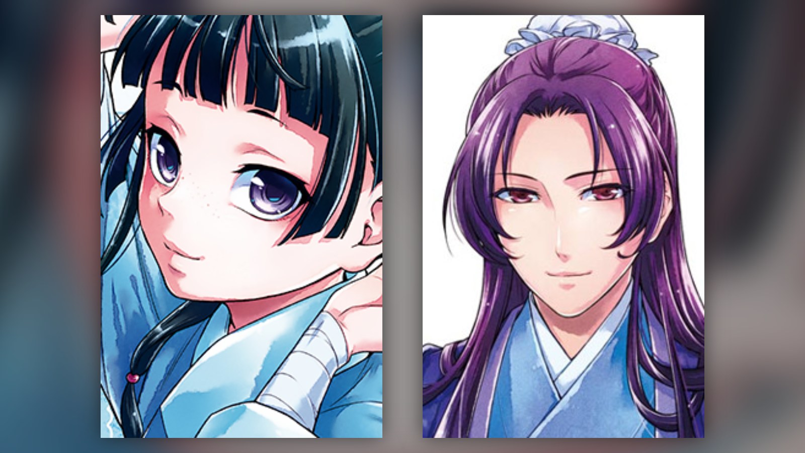 Character art of Maomao and Jinshi from The Apothecary Diaries