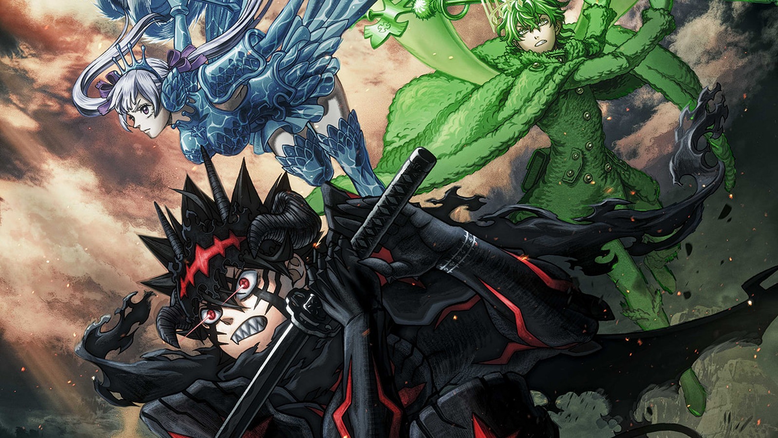 Asta, Noelle and Yuno in combat form on the Black Clover 2nd Season visual