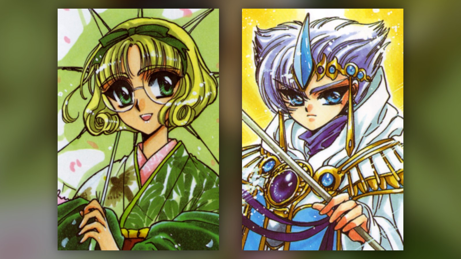Character art of Fuu Hououji and Clef from Magic Knight Rayearth