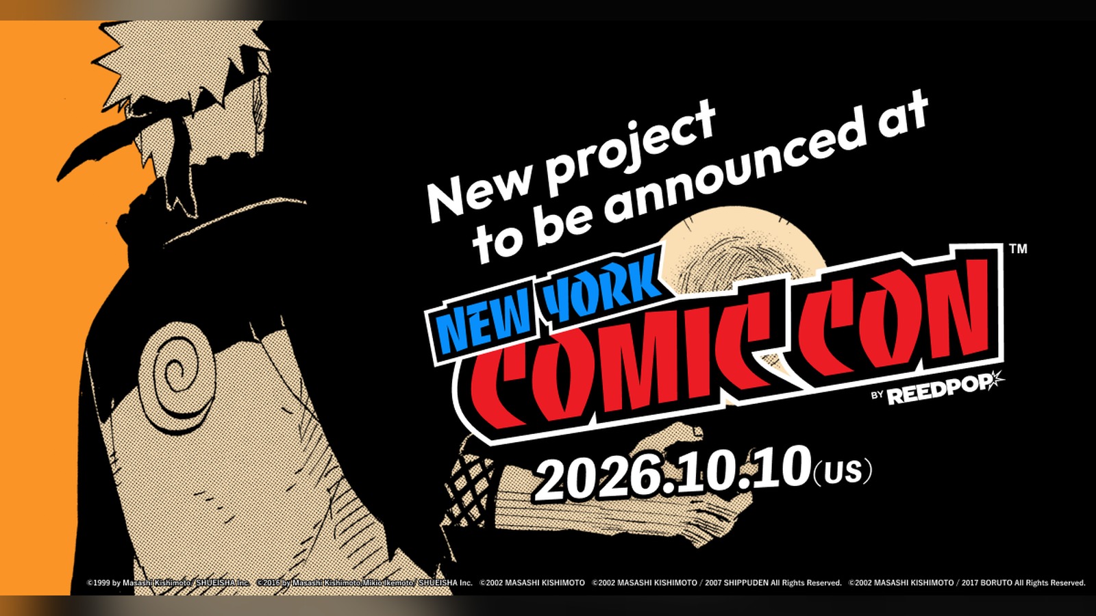 Official Naruto artwork announcing a new project at New York Comic Con on 10 October 2026