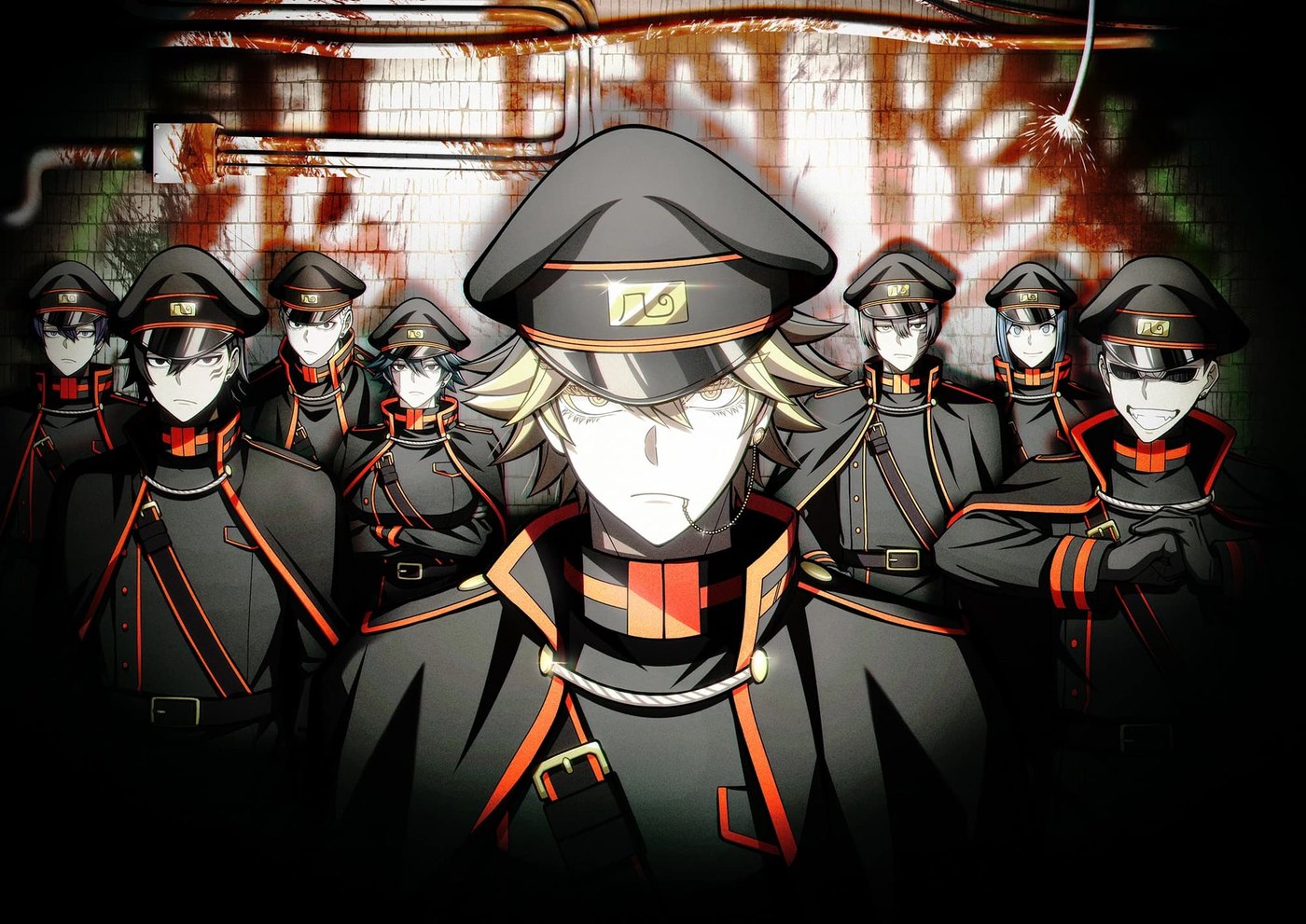 Uniformed Momotaro Agency members in an official Tougen Anki visual