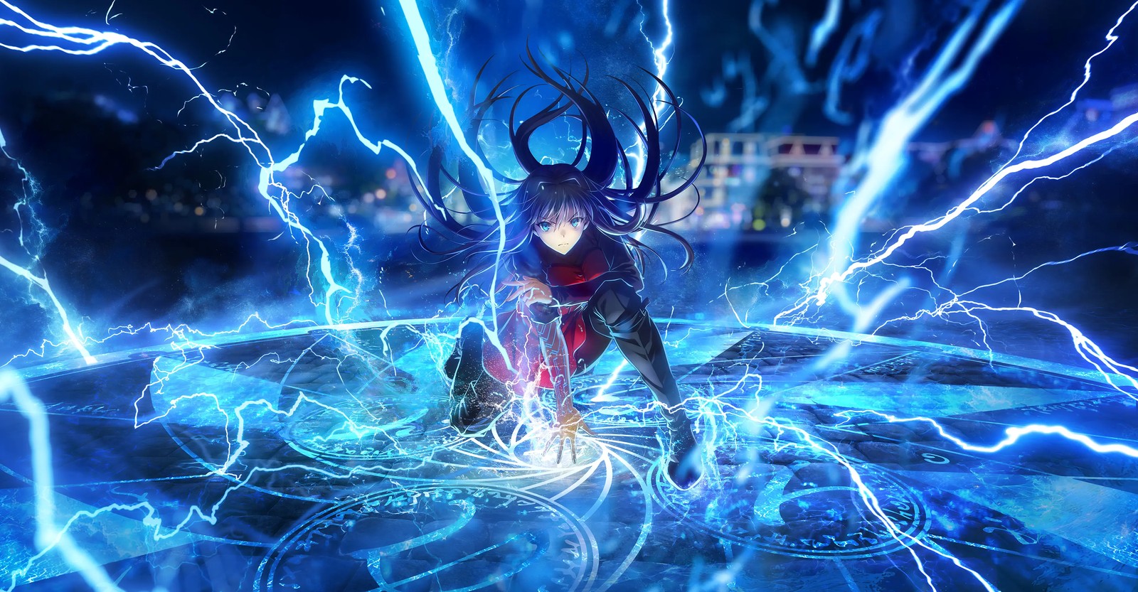 Magical energy over the town of Misaki in a Witch on the Holy Night visual
